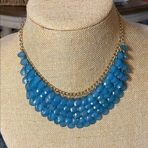 Faux Turquoise and Gold Tone Bib Cascading Necklace